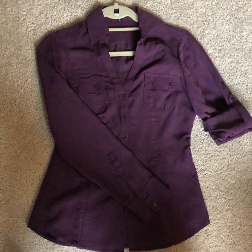 Express Plum Double Pocket Button-down Blouse